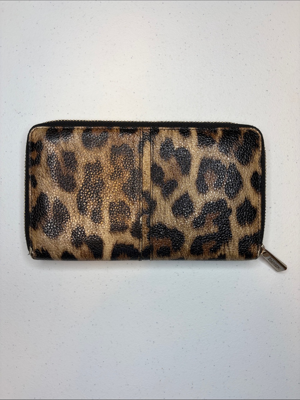 Danier Leopard Cheetah Print Textured Leather Organizer Wallet